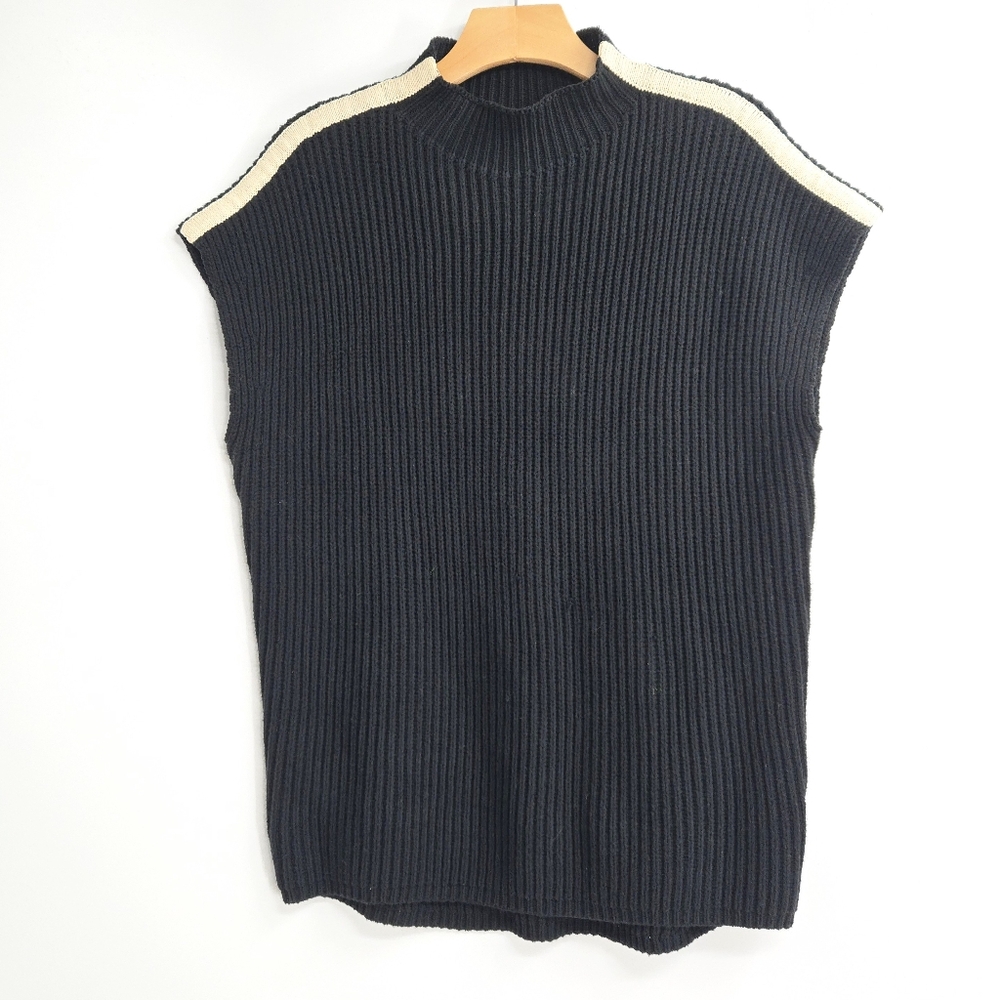 Anthropologie Maeve‎ Sleeveless Sweater Black Mock Neck White Stripe